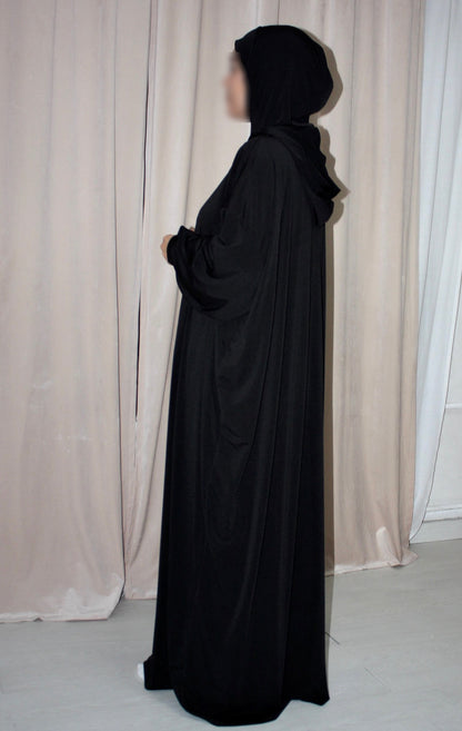 Oversized abaya with integrated hijab and hood