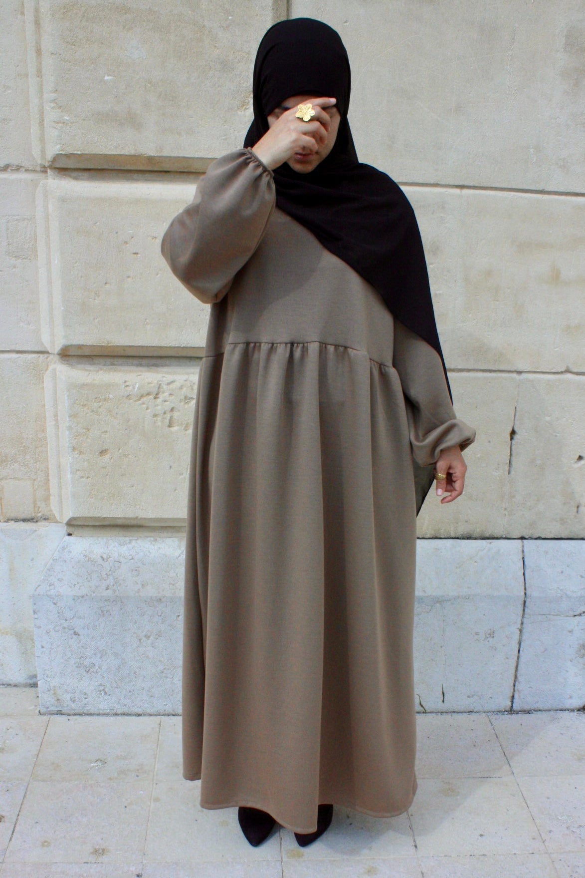 Taupe winter abaya
