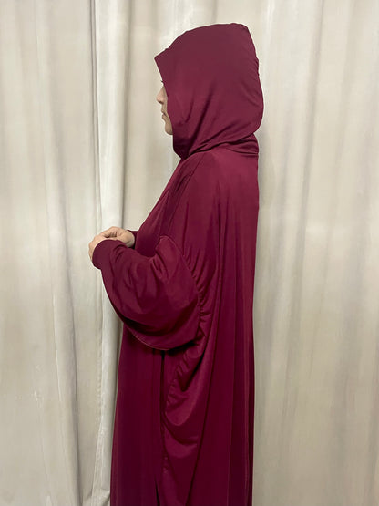 Oversized abaya with integrated hijab and hood