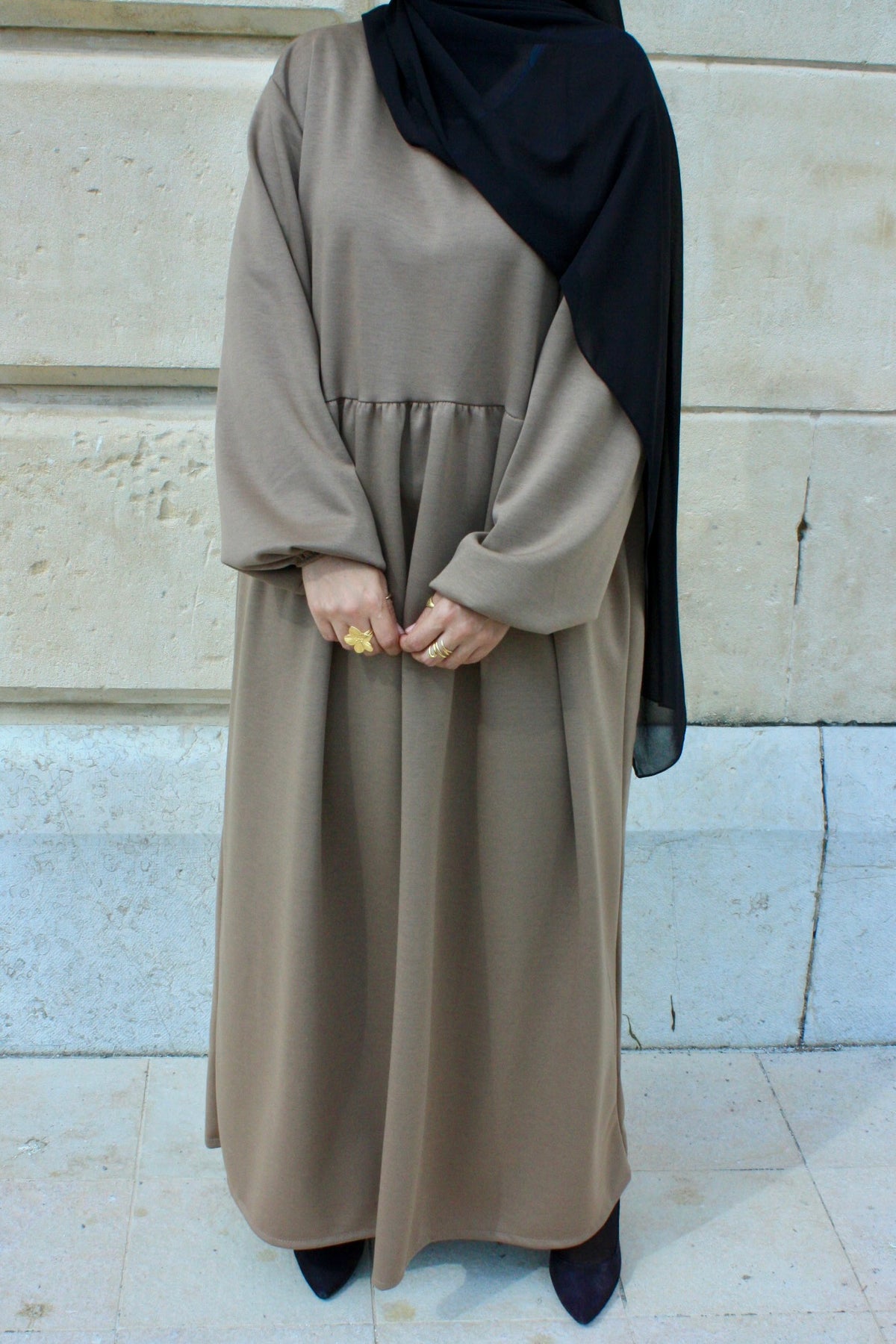 Taupe winter abaya