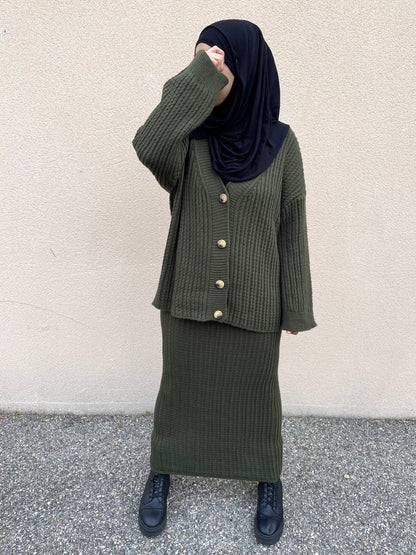 Khaki vest and skirt set