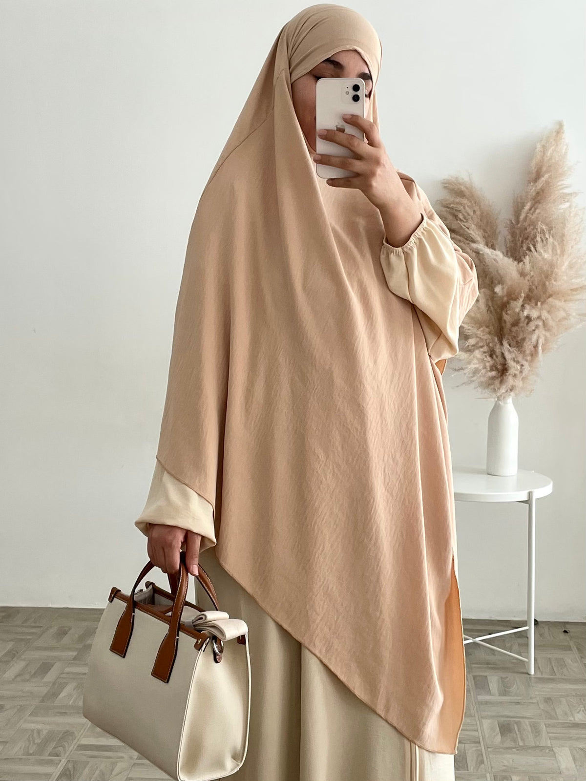 Beige long jazz khimar